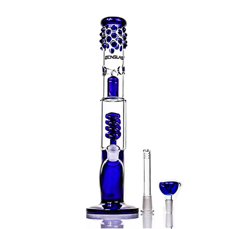 Glas Bong "Slank Sarah" Hookahs Fashion Designed Coil Percolator Vattenrör med Splash Guard 16 "Bongs har i lager