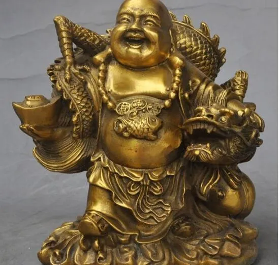 6 "Çin Budizm Pirinç Servet YuanBao Ejderha Mutlu Laugh Maitreya buda Heykeli