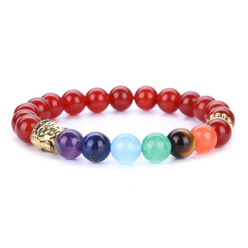 7 Chakra Guldpläterad Buddha Färgglada Beaded Bracelets Fashion Stone Charm Smycken Yoga Energy Armband Bangles Unisex Lava Armband