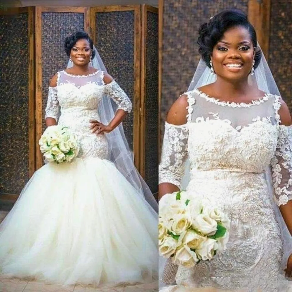 Organza Cold Shoulder Memaid Bride Gowns With Lace Nigerian Wedding Dresses vestidos de novia desmontables falda