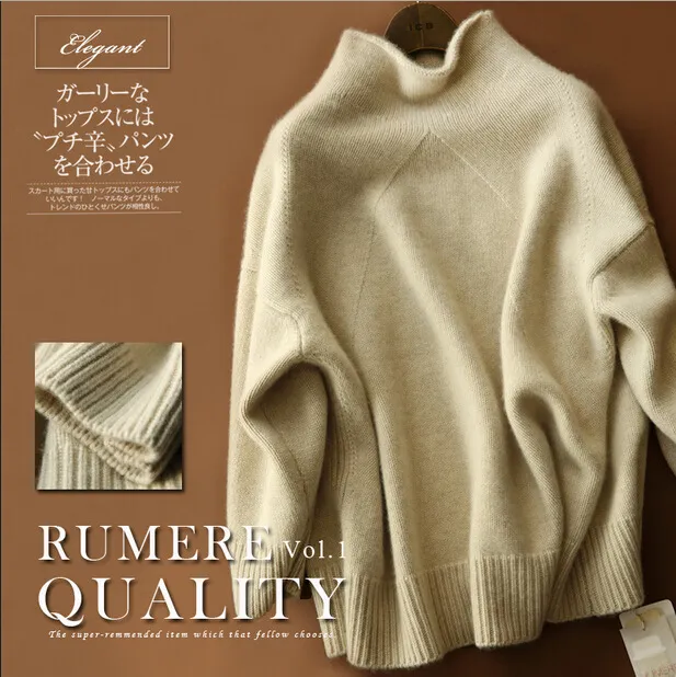 2018 EUR Maglione in cashmere da donna in stile americano a maniche lunghe con collo alto Nuovo maglione casual per l'autunno inverno