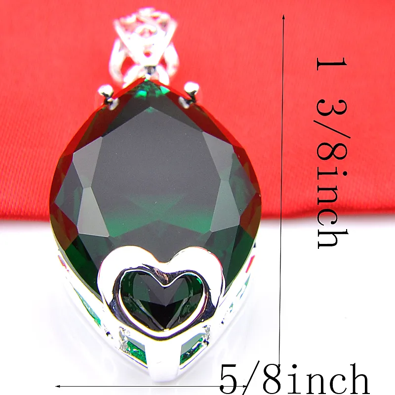 Offerta speciale 10 pezzi / lottp Luckyshine Splendido lucido a forma di cuore gemme di quarzo verde collana in argento pendenti gioielli le donne