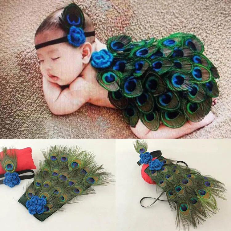 Neugeborenen Baby Mädchen Häkeln Stricken Pfau Kostüm Foto Fotografie Prop Säugling Outfit Stirnband Babe Fotografie