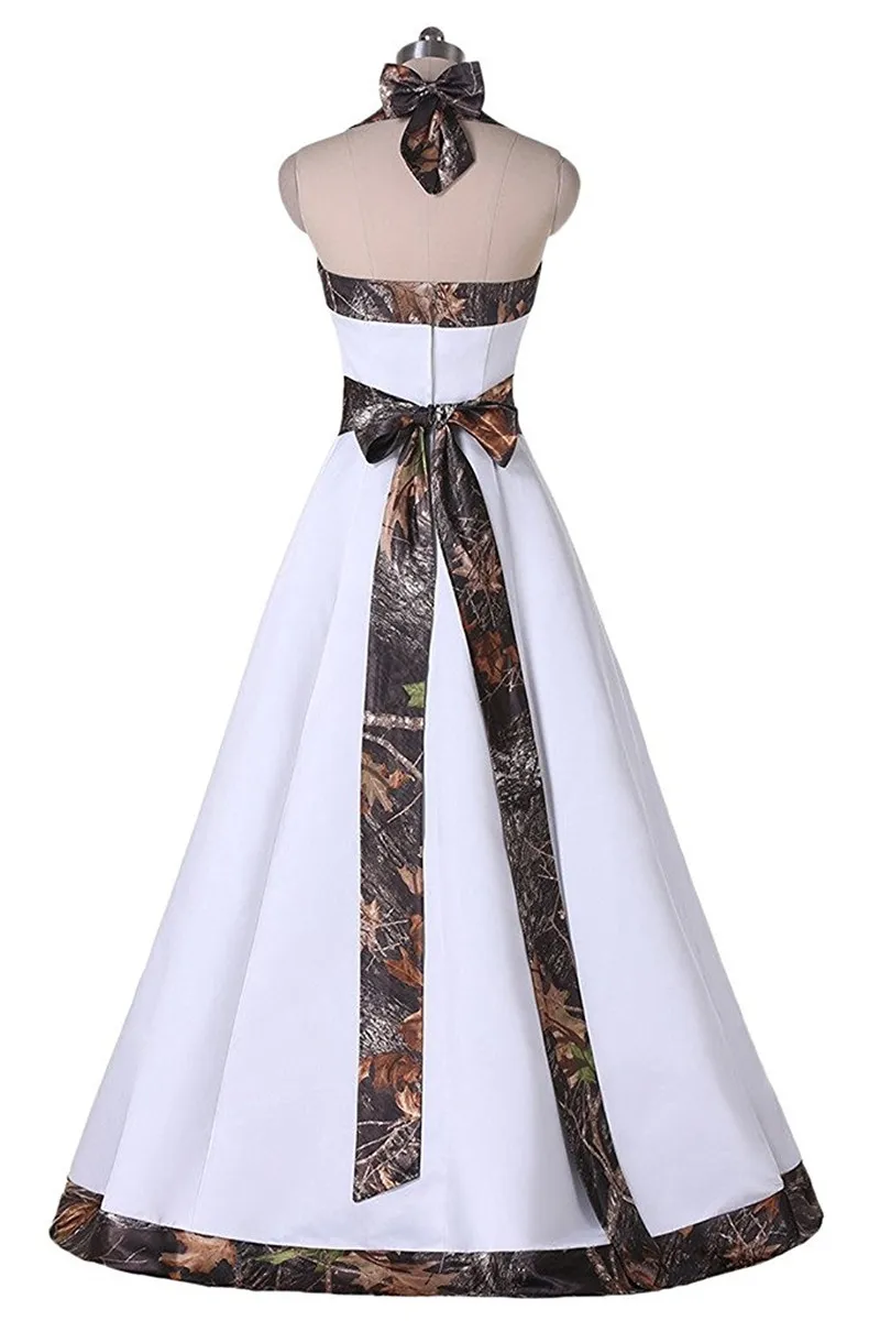Simple Camo Halter Bow A Line Reception Dress with Satin Detailing - 2017 Collection Simple Camo Halter Bow A Line Reception Dress with Satin Detailing - 2017 Collection