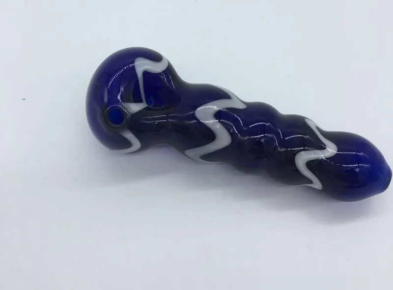 2018 Nouvelle Arrivée Cuillère En Verre Pipes Mini tuyau à motifs bleus Longueur 10 cm Pipes À Main En Verre De Tabac Meilleure Cuillère