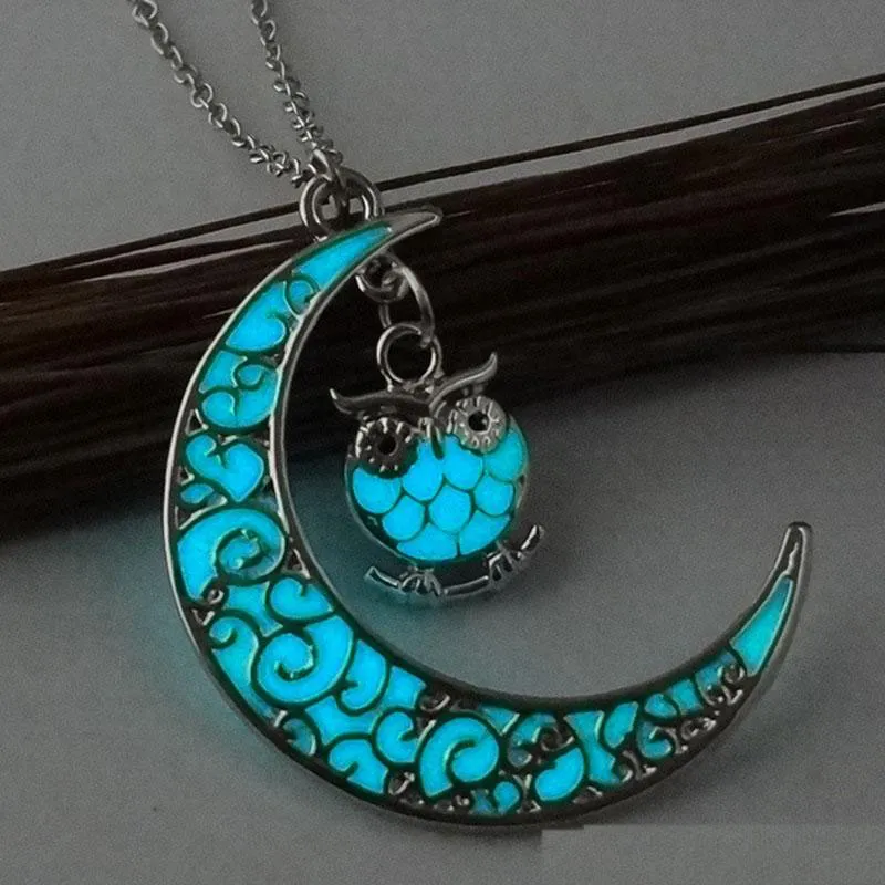 Crescent Moon Pendant Necklace with Glow in the Dark Bead – Arctic Buffalo