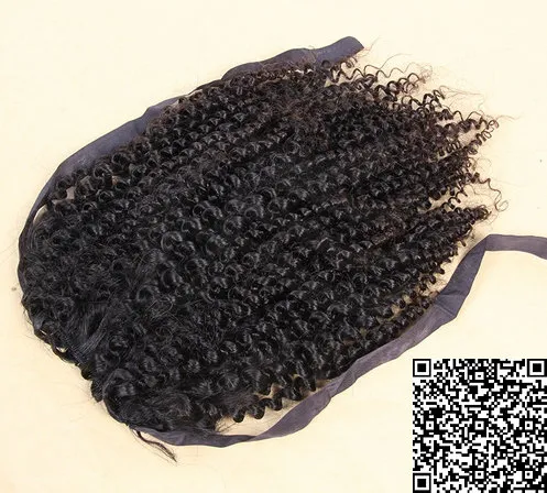 120G変態カーリーポニーテールヘアエクステンションクリップ未処理の本物のブラジルの髪Ponytail Afro Kinkyカーリーナチュラルパフ送料無料船