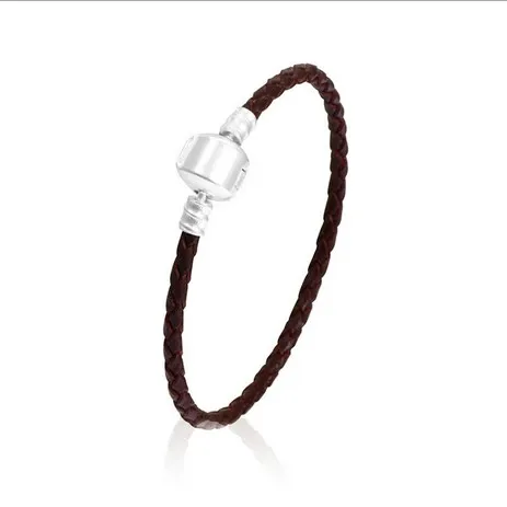 Bijoux fins tissés 100% 3mm Bracelet en cuir véritable mélange de couleurs 925 fermoir en argent perle s'adapte à Pandora bracelet à breloques bricolage marquage