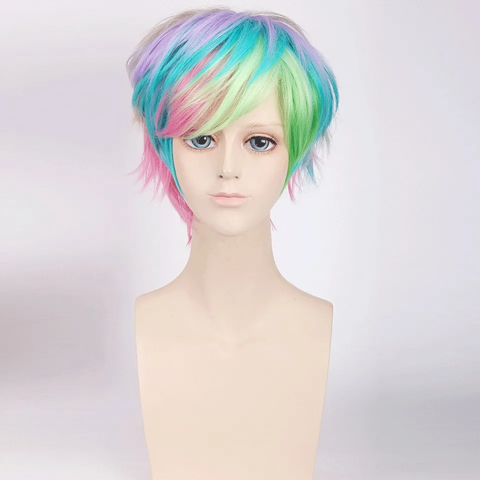 10inch Short Colorful Wigs For Men Heat Resistant Synthetic Hair