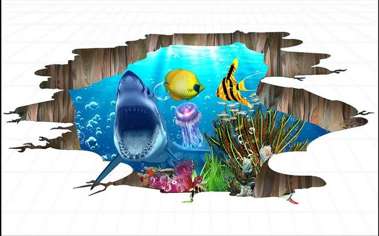 Pavimento murale carta da parati HD 3D mondo oceano squalo pavimento dipinto pavimento in vinile bagno