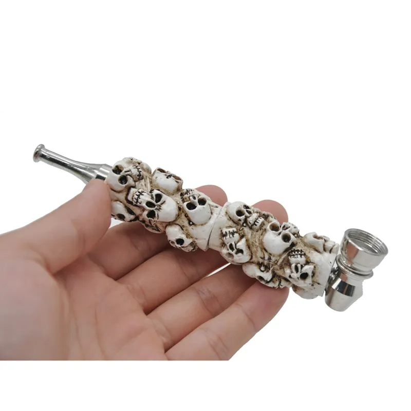 New Long Mini Metal Pipe White Resin Skull Exquisite Color Easy To Carry Smoking Pipe Tube Unique Design