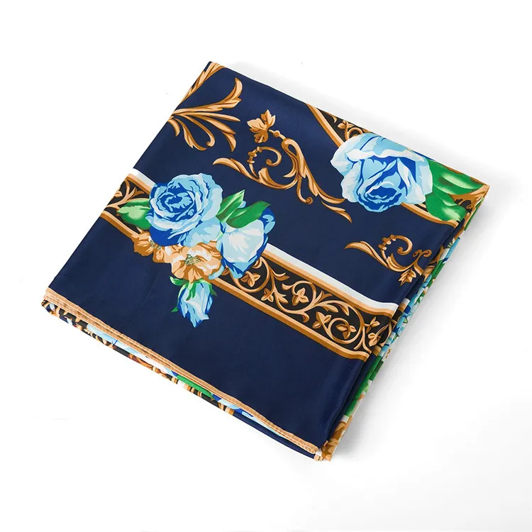 Nouveau Foulard en soie sergé femmes Espagne Royal Floral impression foulards carrés mode Wrap femme Foulard grand Hijab châle Foulard 136497202