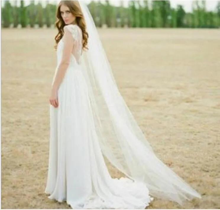 Alta qualidade único um comprimento de piso comprimento longo véu de noiva com pente acessórios de véu de casamento macio para noivas