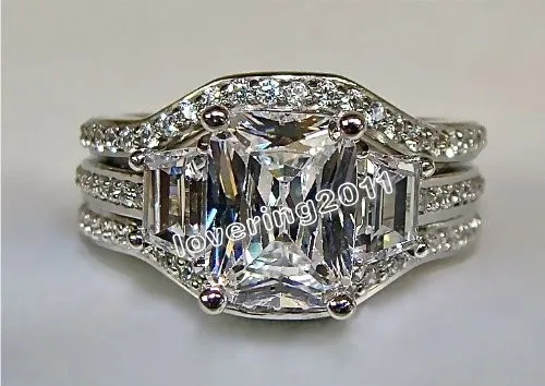 choucong Anello nuziale di fidanzamento 3 in 1 con diamante taglio principessa da 5 ct, oro bianco 10 kt, misura 5-11, regalo182a