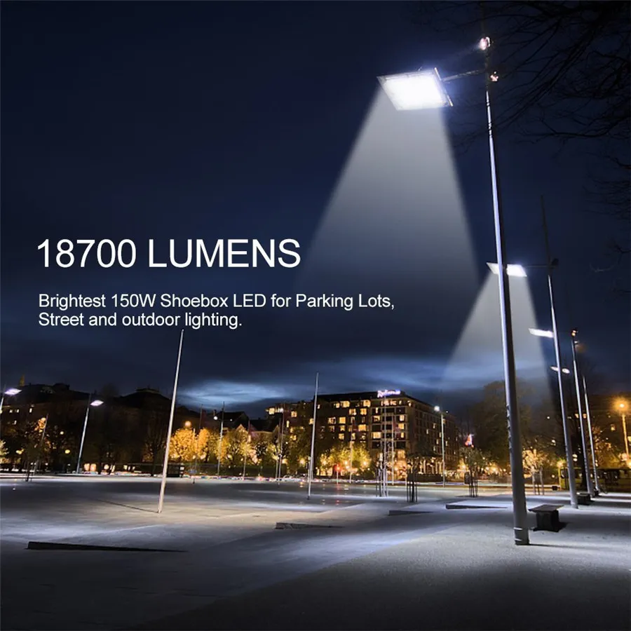 LED Shoebox Parking Lights 100W 150W 200W IP66 Waterproof Outdoor Street Pole Light with UL & DLC Listed