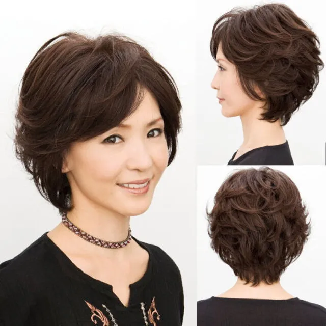 Hair! New Elegant Old Women's Lady Short Brown Wavy Full Wig