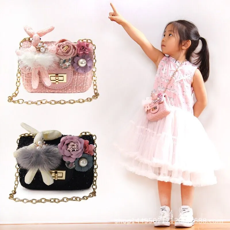 Bolsos para niños Niñas Princesa Monederos Moda Coreana Invierno Niñas Cadena Accesorios de diamantes Bolsos de hombro Bolsos cruzados Regalos de Navidad