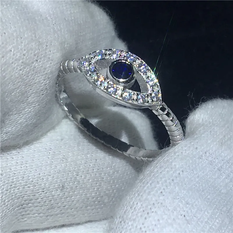 Vecalon Eye Style Jewelry Real Soild 925 Sterling Silver Ring 5A Cyrkon CZ Zaręczyny Zespół Ślubny Pierścienie Dla Kobiet Mężczyźni Bridal