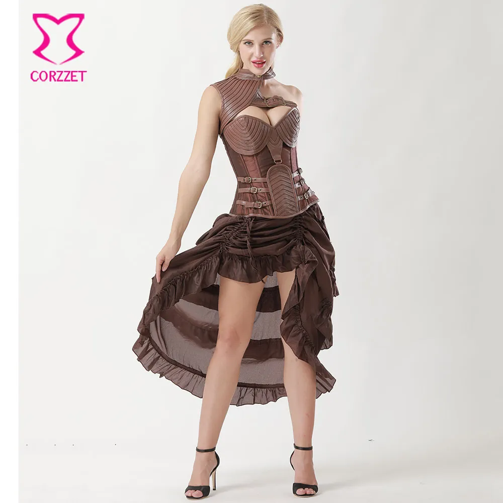 Brown Leather Corset Dress Steampunk Gothic Plus Size Clothing From My11,  $102.53