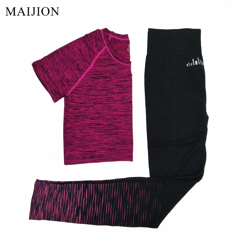 MAIJION 2017 femmes Yoga ensembles de course à séchage rapide respirant Sport t-shirts pantalons ensembles de Jogging Gym Sport costume course survêtement