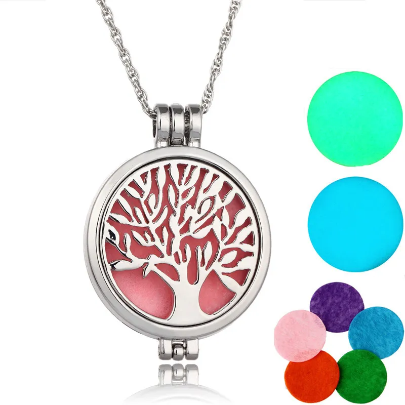 Hot sale Essential Oil Diffuser Necklace Glow In The Dark Tree of life Aromatherapy Locket Pendant necklaces For women Fashion Jewelry