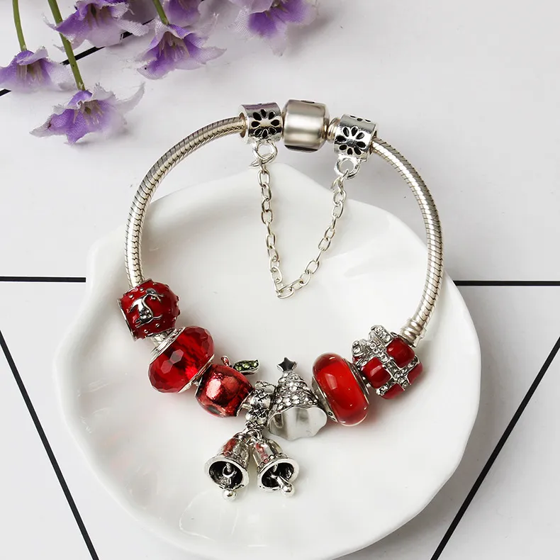 Wholesale 925 Murano Red Glass Charm beads bracelet For Women child Original DIY Jewelry Style Fit Pandora Christmas gift jewelry