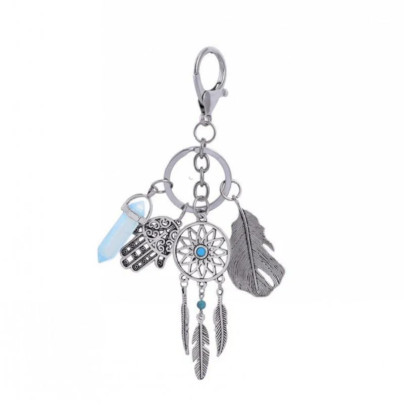 Bohemian Dream Catcher Turquoise Leaf Tassel Sleutelhanger Tas Handtas Ring Auto Key Palm Hanger Accessoires