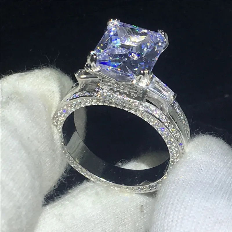 女性のエッフェル塔の形状リング925スターリングシルバー8ct5a CZの石の婚約の結婚式のバンドリングの女性ブライダルジュエリー