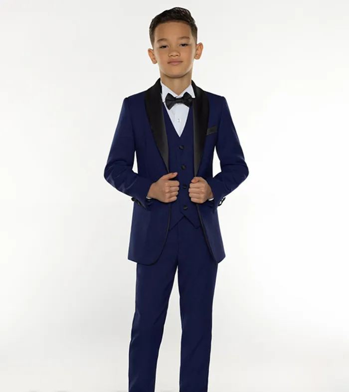 Formalna okazja Blue Blue Boy's Tuxedos 2018 NOWOŚĆ tanich małych mężczyzn garnitury dla dzieci przyjęcie ślubne smoking boy's formalny garnitur JA295Y