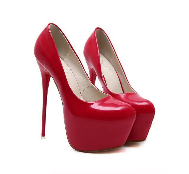 أحمر جولة اصبع القدم خنجر منصة عالية الكعب مضخات مثير أحذية الزفاف 16cm حجم 35 إلى 40
