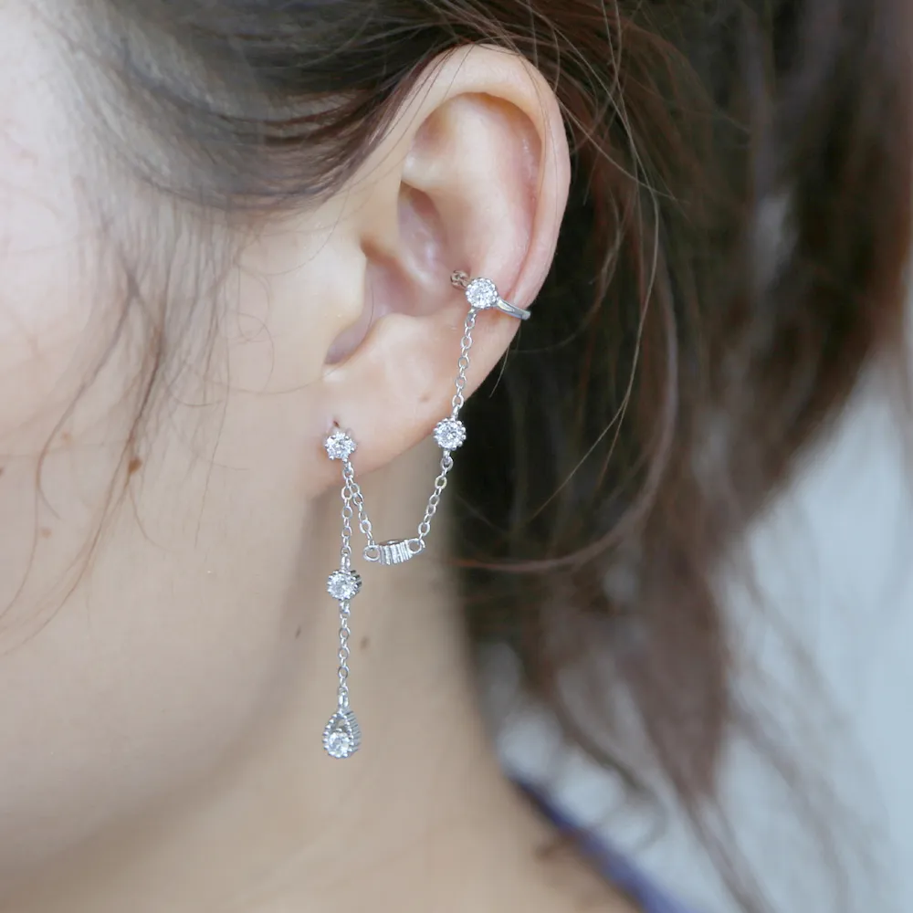 1 peça delicada orelha ajustável tragus cartilage hélice brinco pave flor cz dangle clipe brincos cadeia piercing jóias