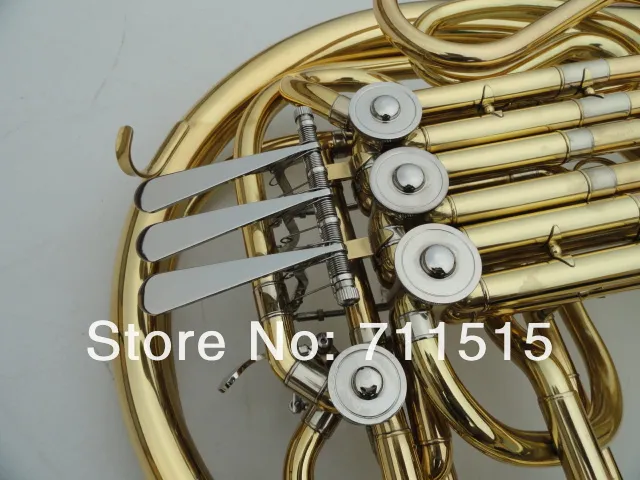 BRASS GOLD LACKER Double-Row 4 Key Single French Horn Wind Instrument med munstycke FB Key French Horn With Nylon Case