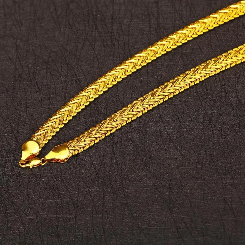 Chaîne à chevrons 18 km jaune rempli collier classique pour hommes accessoires solides 23,6 pouces de longueur