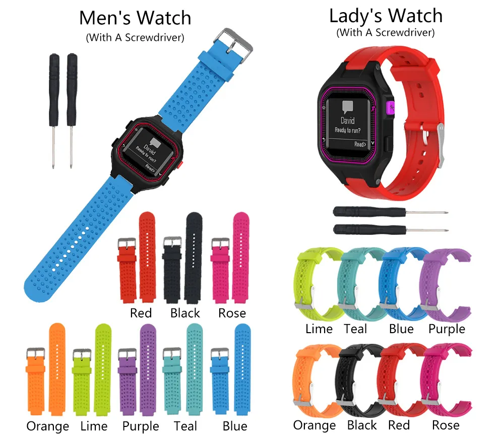 8 색상 Garmin 포어 러너 25 시계 스트랩 실리콘 교체 손목 밴드 Garmin 포어 러너 25 GPS 시계 도구