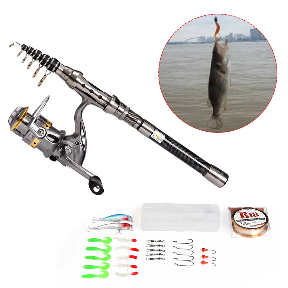 1.5/1.8/2.1/2.4m Telescopic Fishing Rod Reel Combo Full Kit Fishing Pole  Spinning Rod Combo Lures Line Set In Storage Bag Case Pesca From Walon123,  $38.47