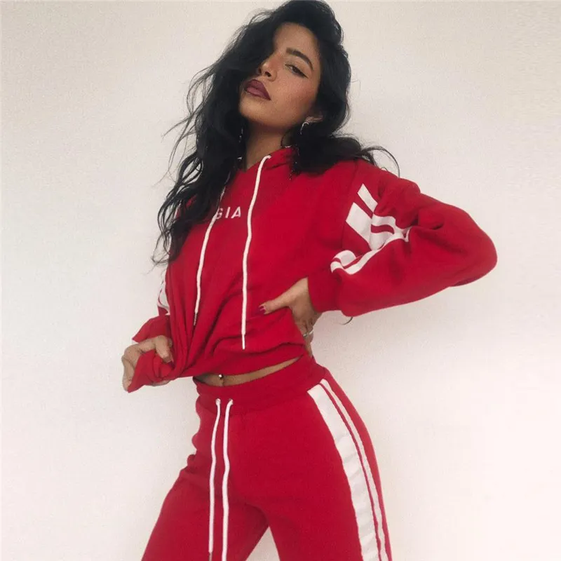 Spring Sexy Tracksuits Stpried Printed Women Sport Wear Women Casual Suit Sweet Sweatshirt With Long Pant Set