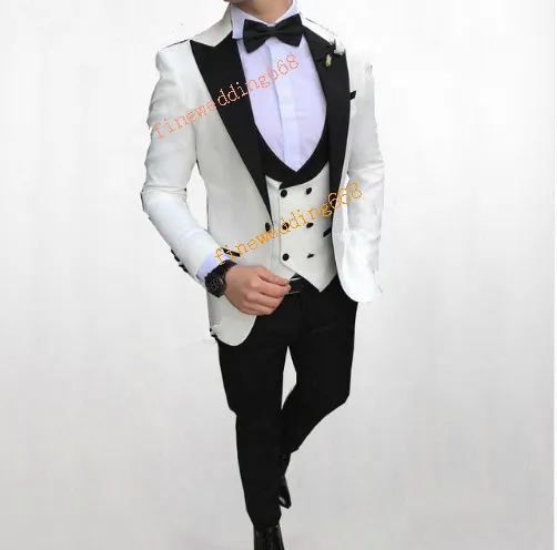 Yeni Varış Groomsmen Tepe Yaka Yakışıklı Tek Düğme Damat Smokin Erkekler Düğün Takım Elbise / Balo / Balo / Akşam Yemeği Best Adam Blazer (Ceket + Pantolon + Kravat + Yelek)