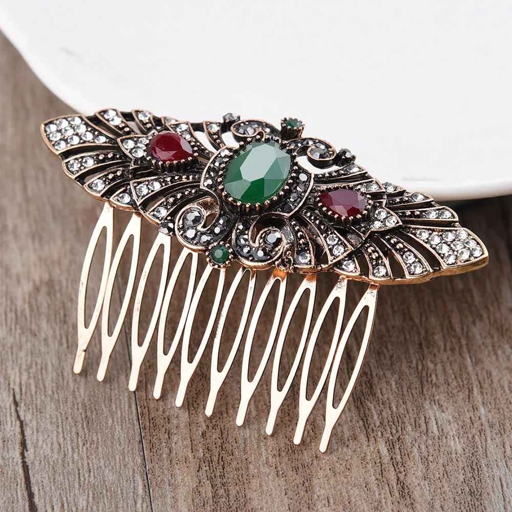 JOYME Newest Turkish Jewelry Antique Gold Color Wedding Hair Comb For Bridal Flower Hair Accessories Hair Clips Hairwear7898611