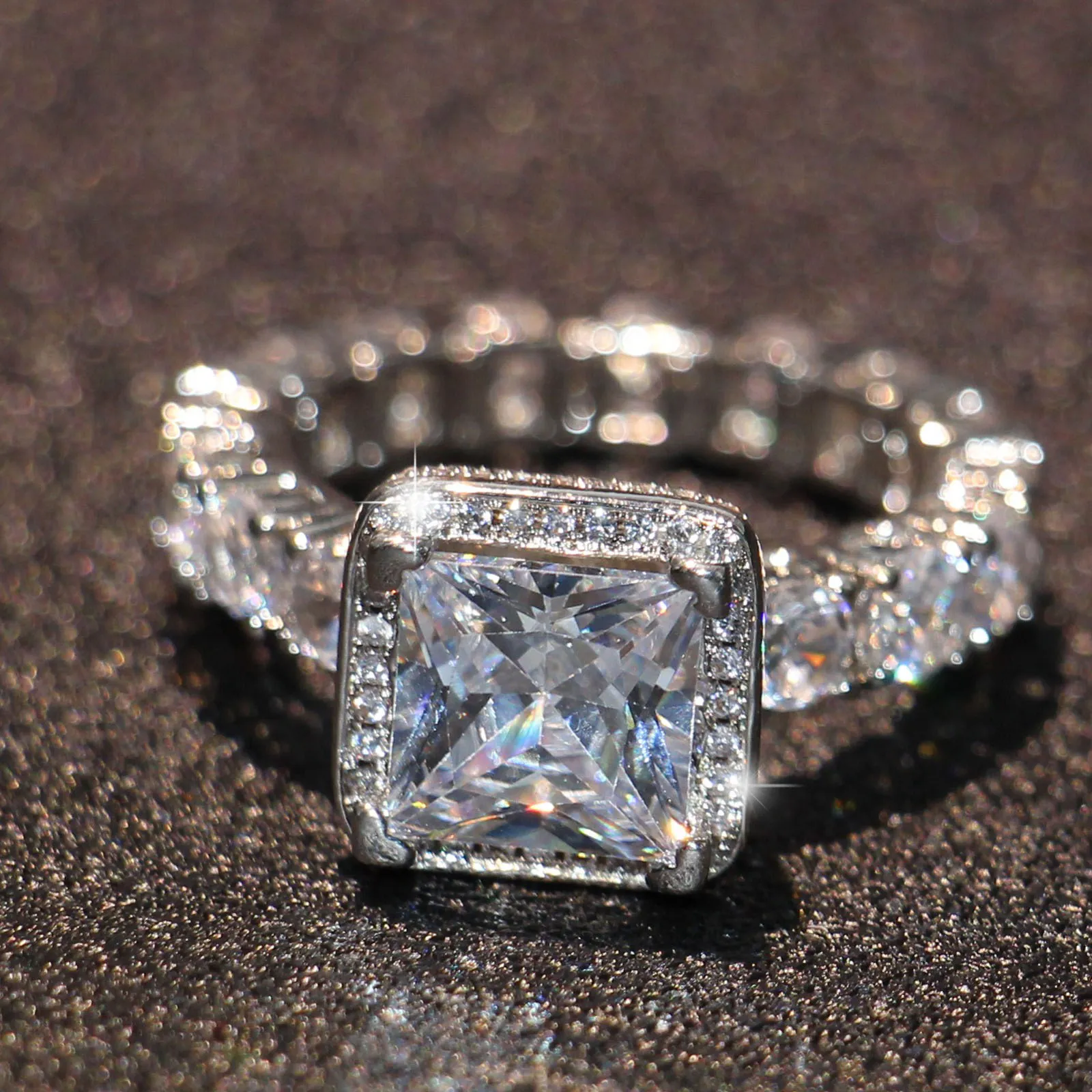 Sterling Silver Princess Cut CZ Wedding Band Ring Set For Women 925 ...