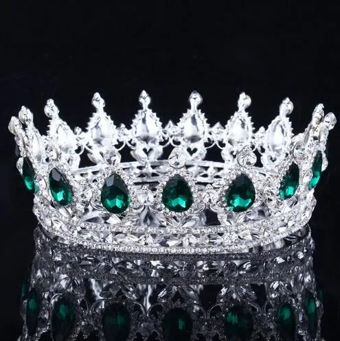Corona de boda de oro vintage de lujo Aleación Tiara nupcial Corona de rey reina barroca Corona de tiara de diamantes de imitación de color dorado