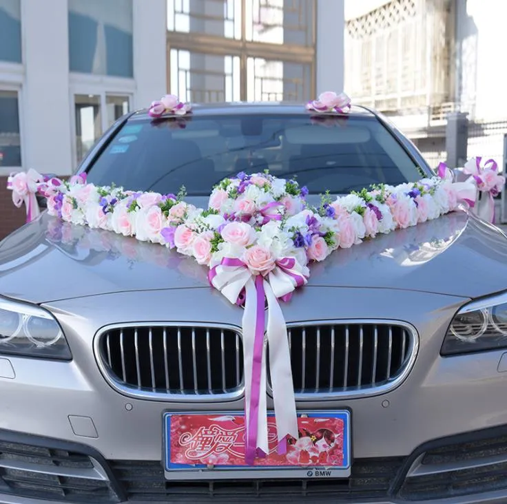 Hochzeitsauto Schleifen Set - 4 Stück Seidenblumen Rosen Für Auto Deko