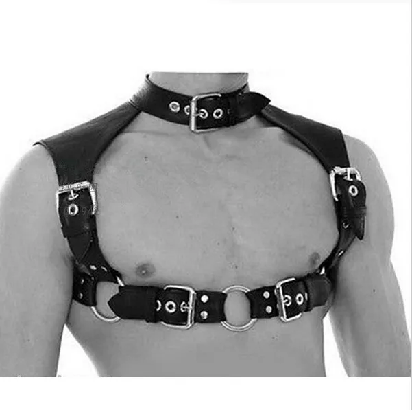 BDSM Bondage Collari maschili per collo Imbracatura toracica Cintura di ritenuta fetish Cintura in pelle PU Clubwear Cosplay Giocattoli sessuali per uomini