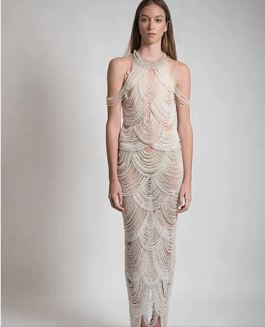 Robe de soirée Yousef aljasmi Kim kardashian Halter Tassels Longueur cheville Almoda gianninaazar ZuhLair murad Ziadnakad