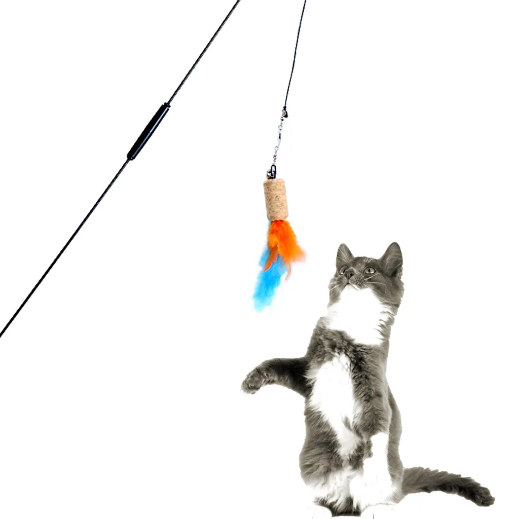 6 Pack Colorful Feather Cat Toy Retractable Wand Rod With 5 Replacement Head Feather Toys Teaser Cat Catcher