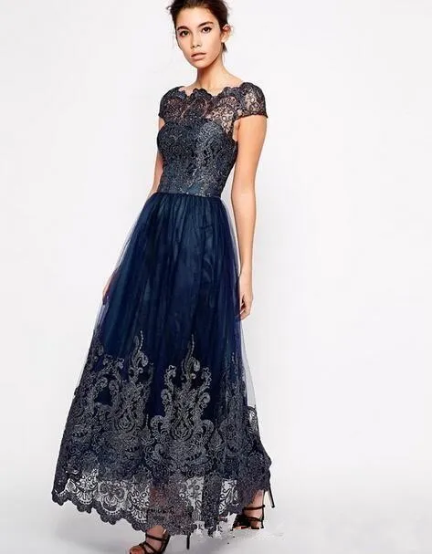 2023 Vintage Mother Off Bride Sukienki na tiul w rozmiarze granatowe koronkowe aplikacje długie zamek błyskawiczny