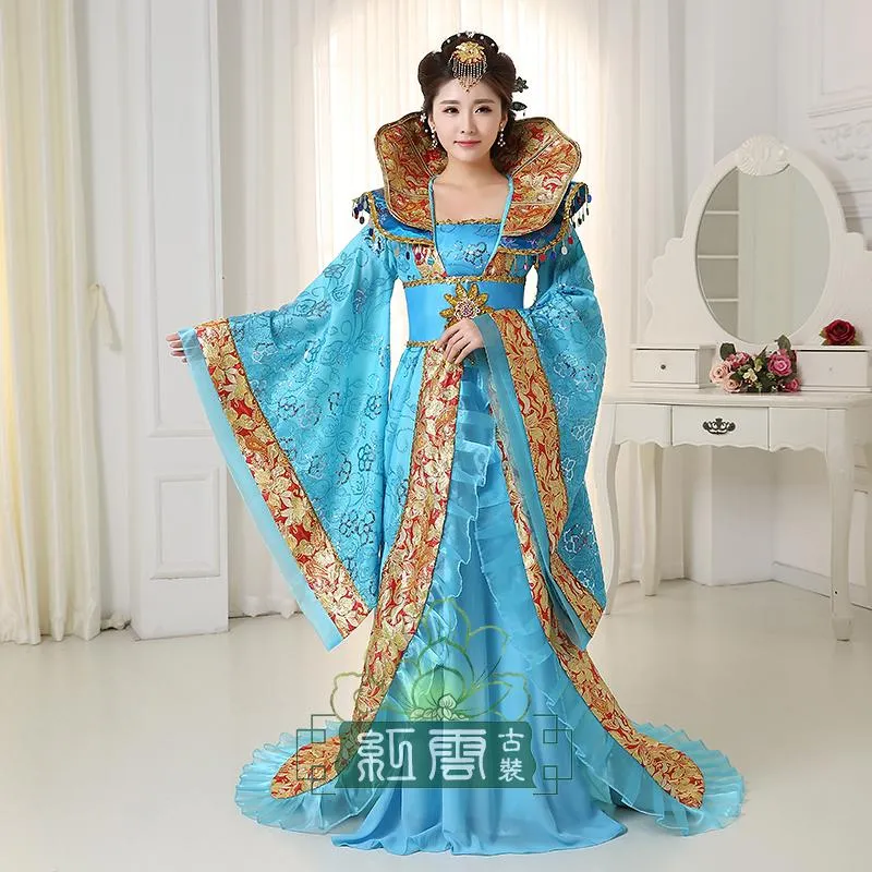 Gola das mulheres do temperamento nobre trailing vestido a rainha da dinastia tang vestuário chinês antigo traje vestido hanfu