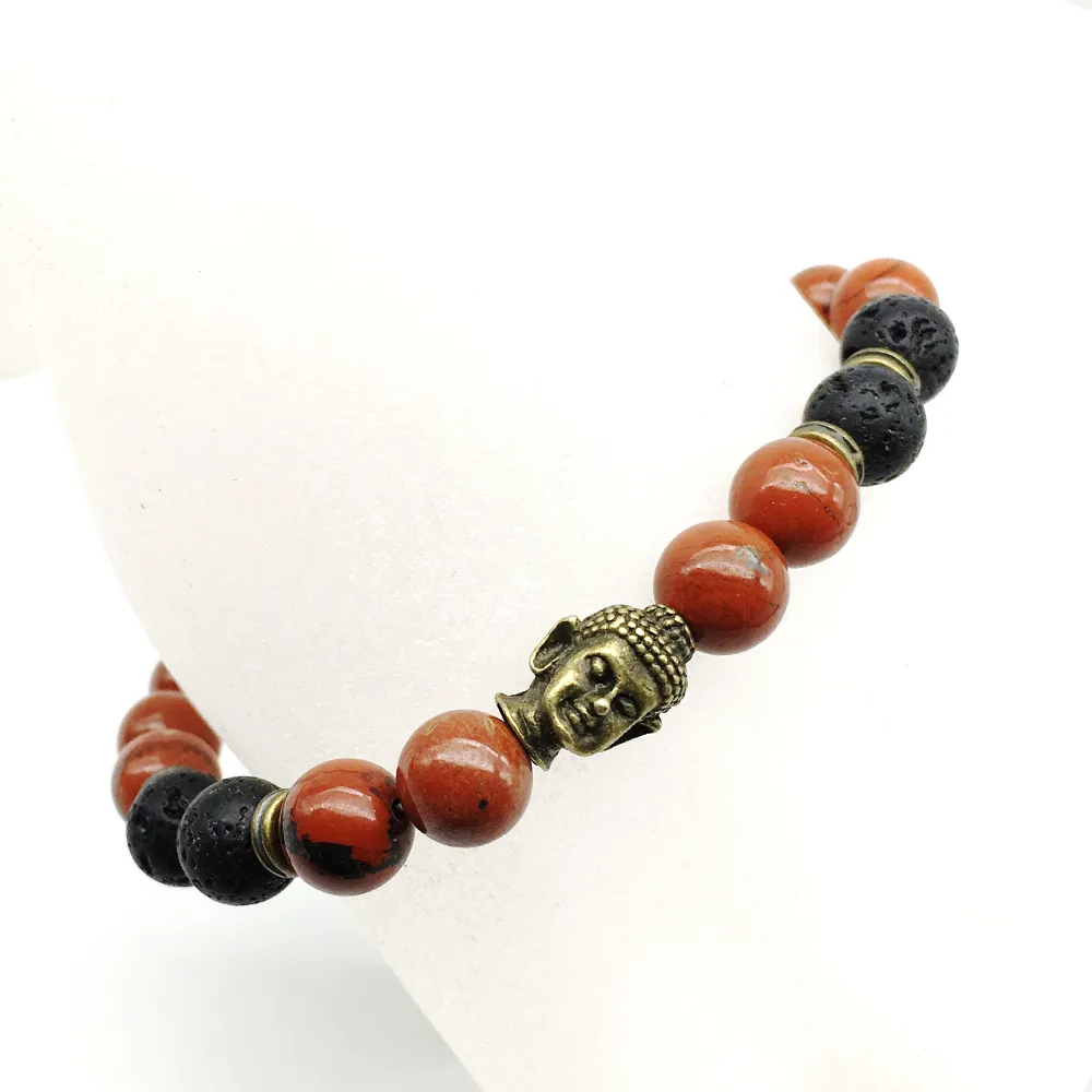 SN1267 Nuevo diseño 2018 pulsera de Buda para hombre pulsera de Lava de piedra roja de alta calidad joyería de equilibrio de Yoga Mala de moda