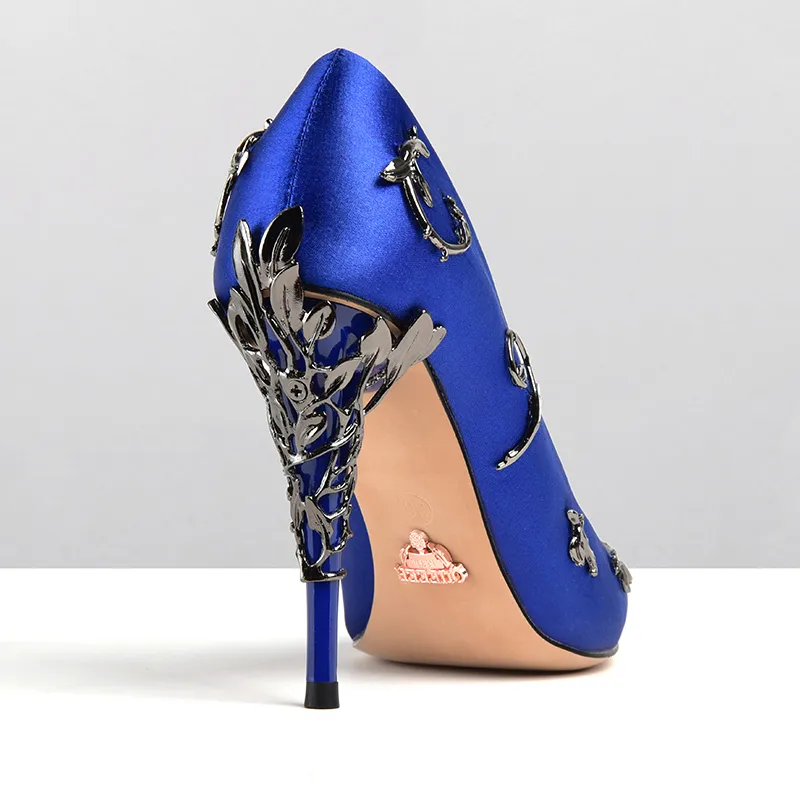 2021 Mode Bruiloft Schoenen roze blauw bruids Puntige eden pumps Vrouwen hoge hakken 9 cm met bladeren schoenen voor avond Cocktail prom party