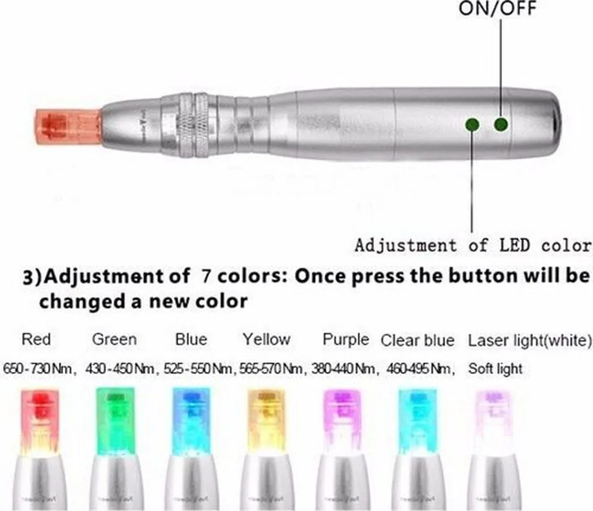 7 Renk LED Foton Elektrikli Derma Kalem Mikro İğne Cilt Bakımı Güzellik Terapi Anti Aging Akne Kırışıklık Sökme