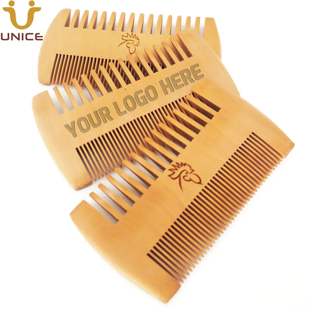 MOQ 50 st Amazon Top Selling Comb för huvud hårskägg mustasch Fina grova tänder Dubbel sidor Trä kamar Anpassade logotyp Dubbelsidiga män